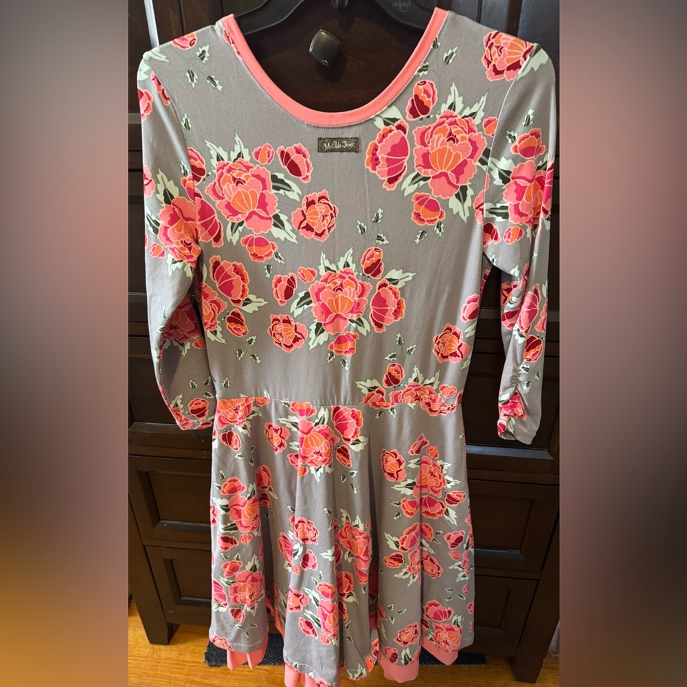 MATILDA JANE Womens Small Gray & Pink Floral Marzipan Dress - Picture 4 of 4